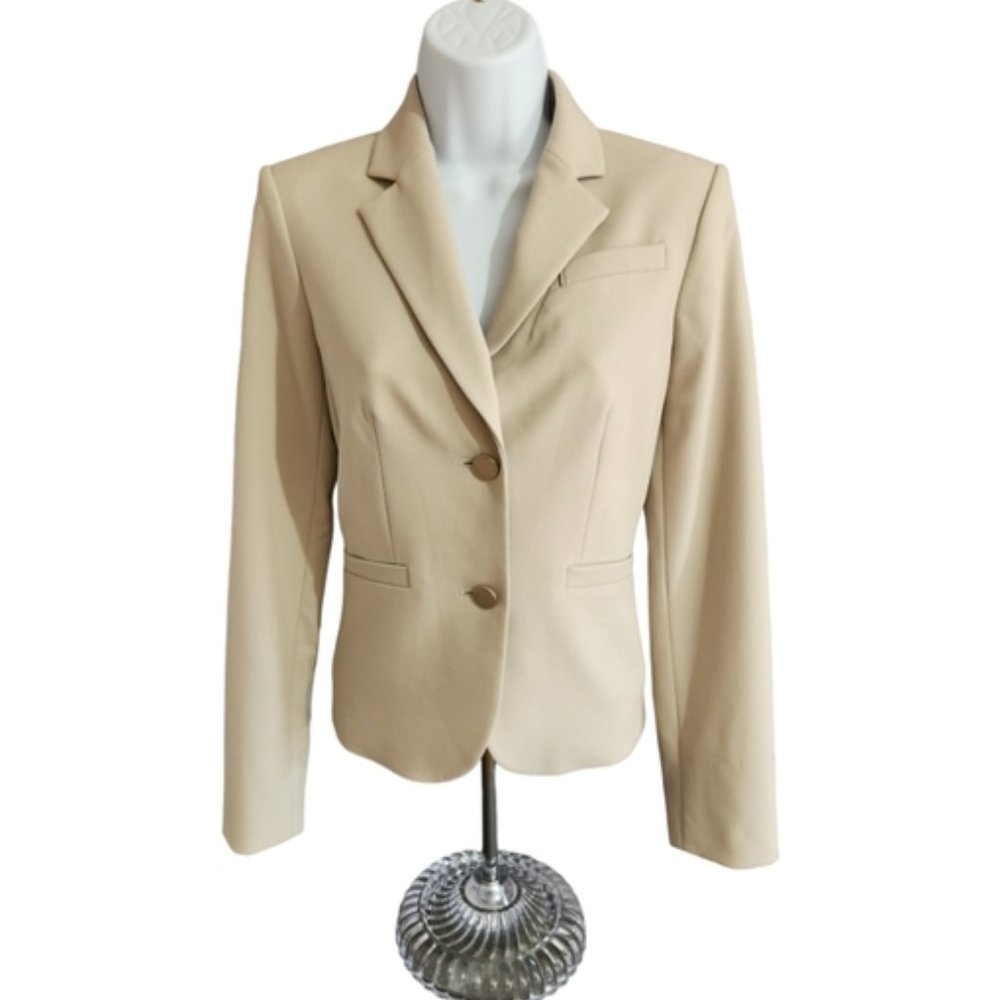 NEW Women's Calvin Klein Notch Collar Long Sleeve Cream Beige Jacket Size 0 NWOT